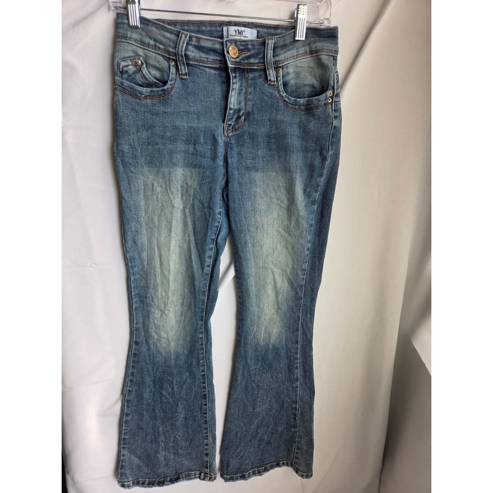 YMI Jeans Womens Blue Medium Wash Slim Mid Rise Flare